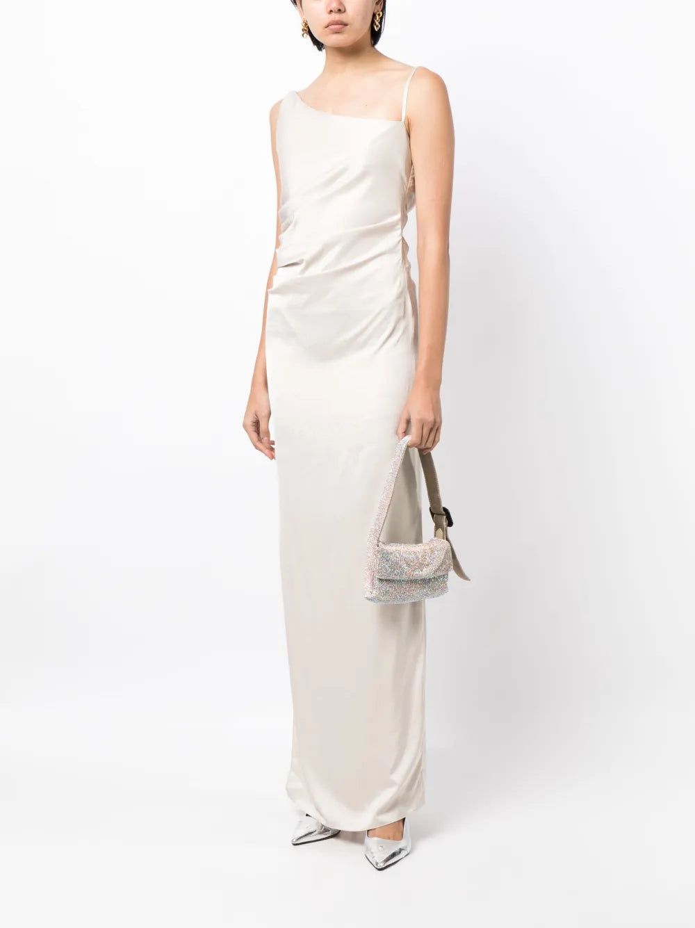Draped-Design Side-Slit Dress