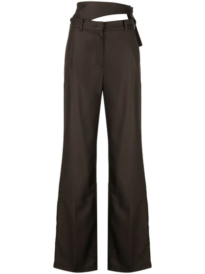 Cut-Out Detailing Wool Tailored Trousers