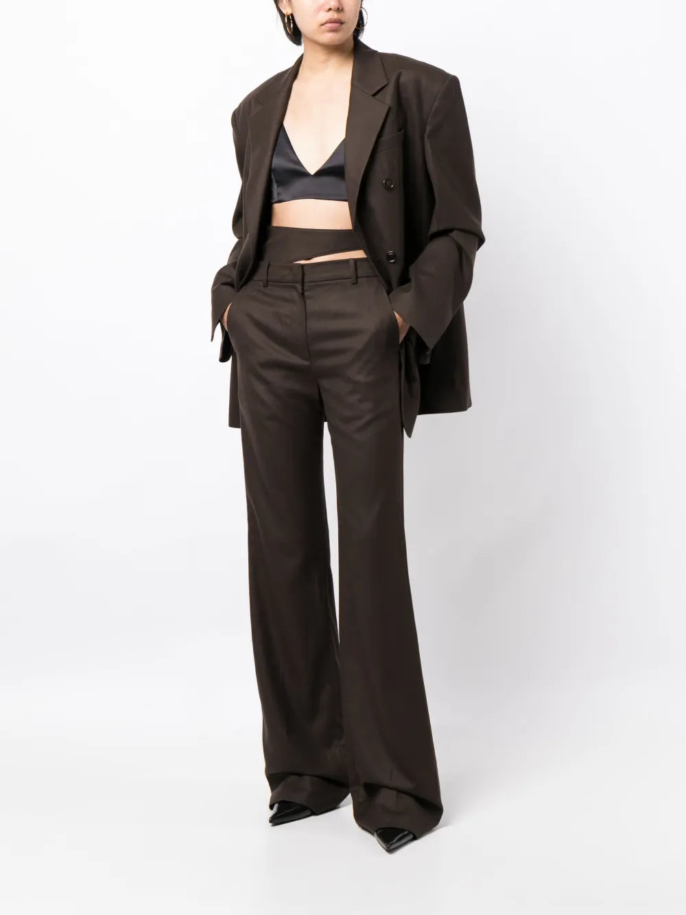 Cut-Out Detailing Wool Tailored Trousers