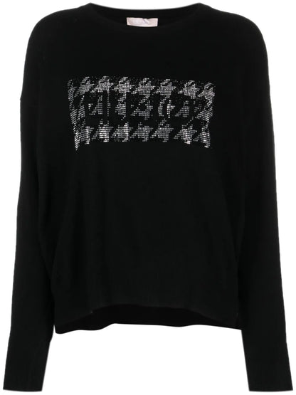 Rhinestone-Logo Long-Sleeve Jumper