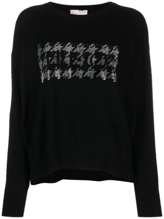 Rhinestone-Logo Long-Sleeve Jumper