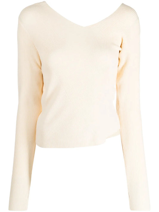 Asymmetric-Design Ribbed-Knit Jumper
