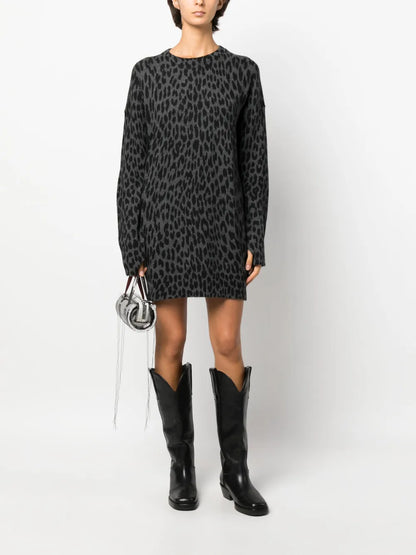 Leopard-Print Cashmere Dress