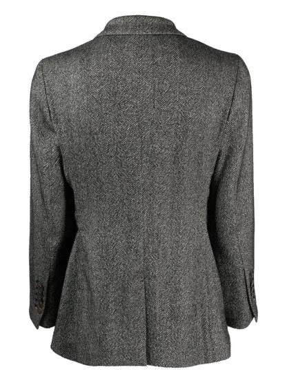 Double-Breasted Herringbone-Pattern Blazer
