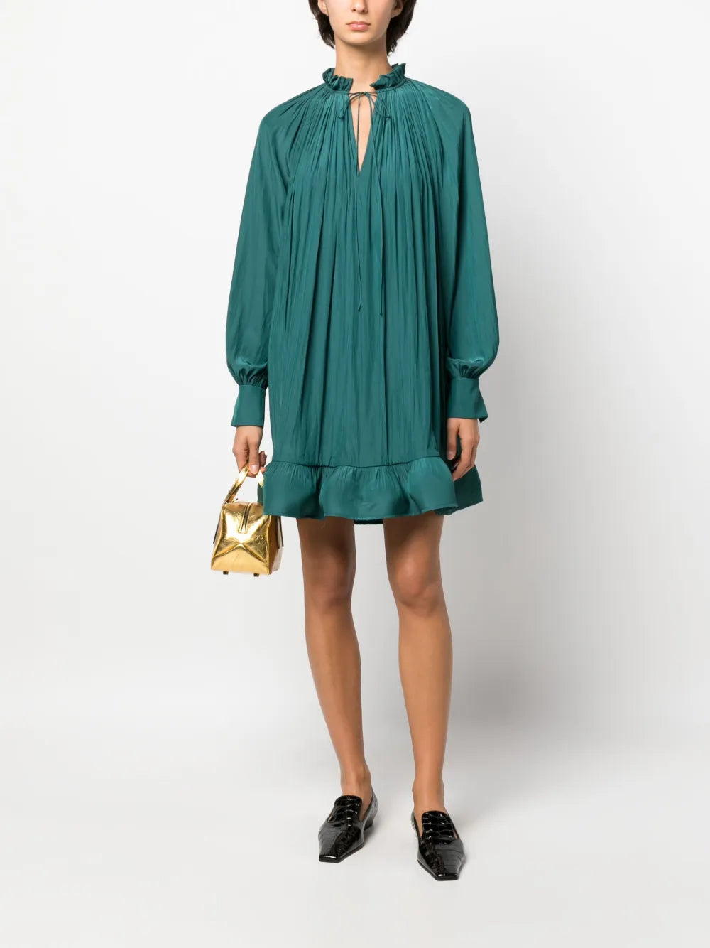 Ruffled Charmeuse Flared Dress