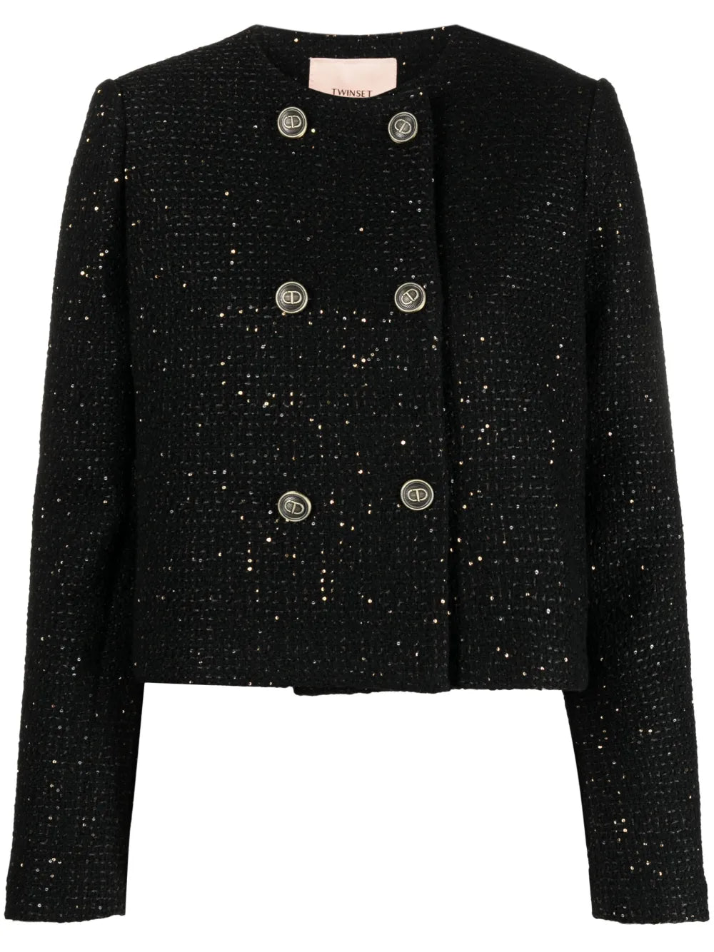 Double-Breasted Paillette Cropped Jacket