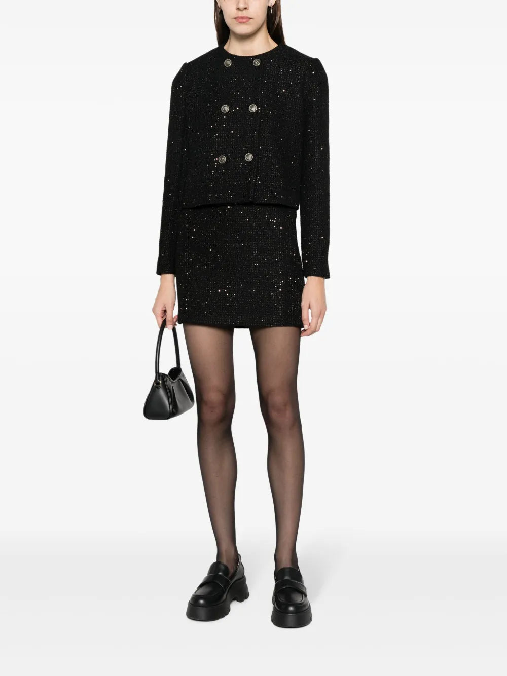 Double-Breasted Paillette Cropped Jacket