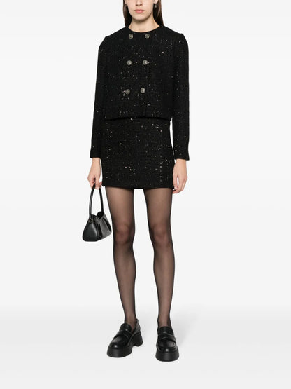 Double-Breasted Paillette Cropped Jacket