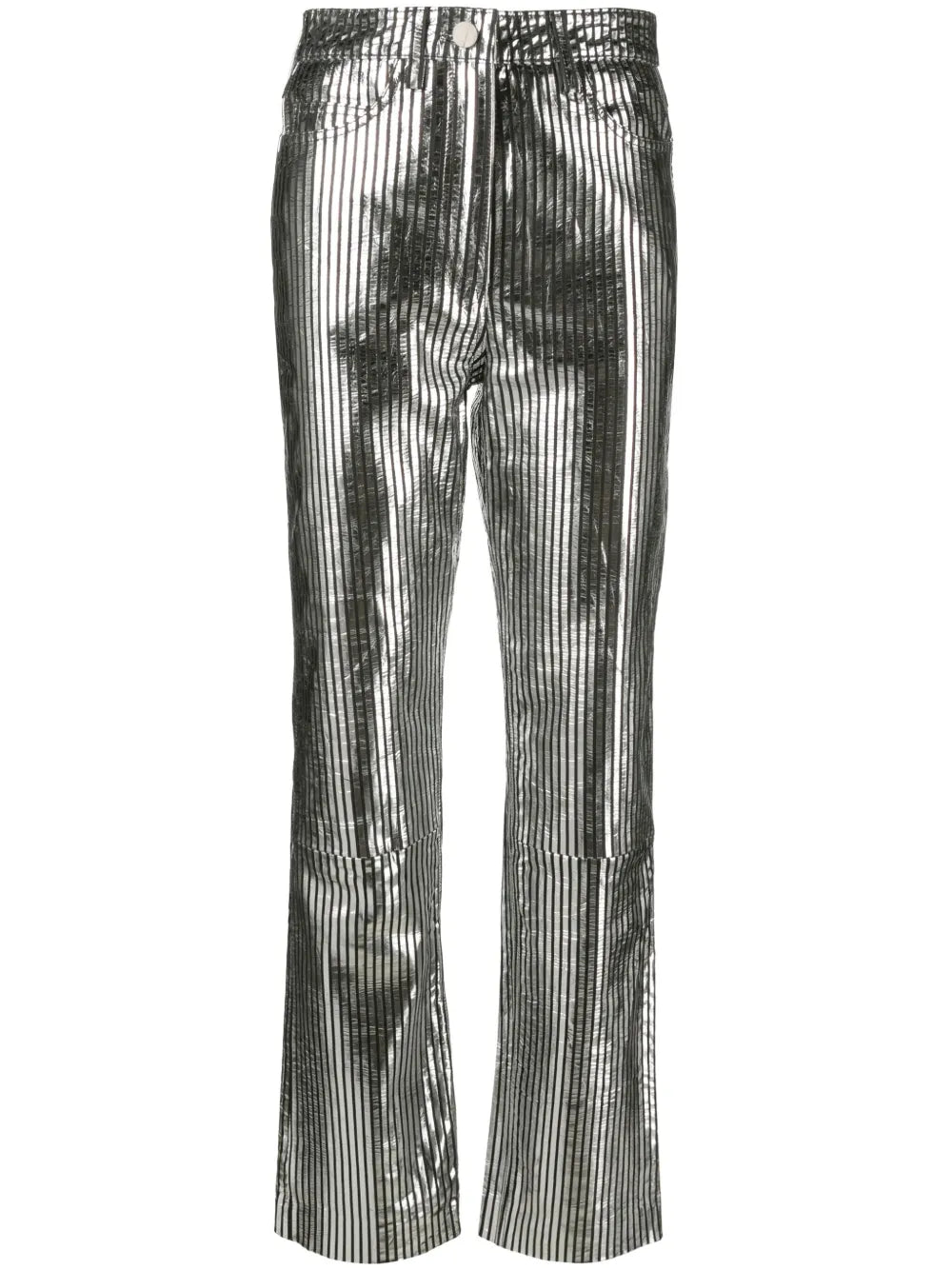 Striped Straight-Leg Leather Trousers