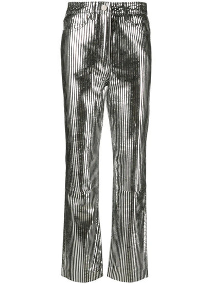 Striped Straight-Leg Leather Trousers