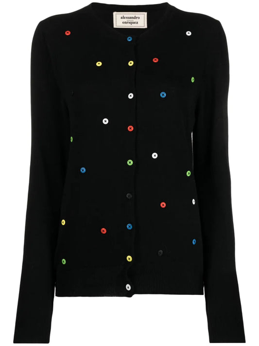 Button-Embellished Wool-Blend Cardigan