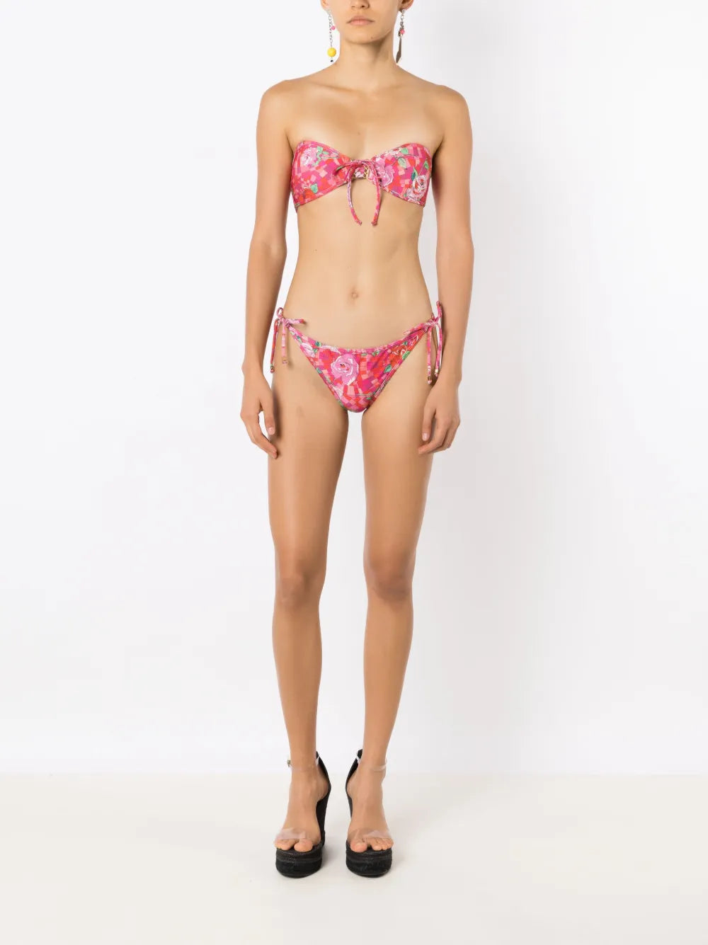 Geometric Floral-Print Strapless Bikini