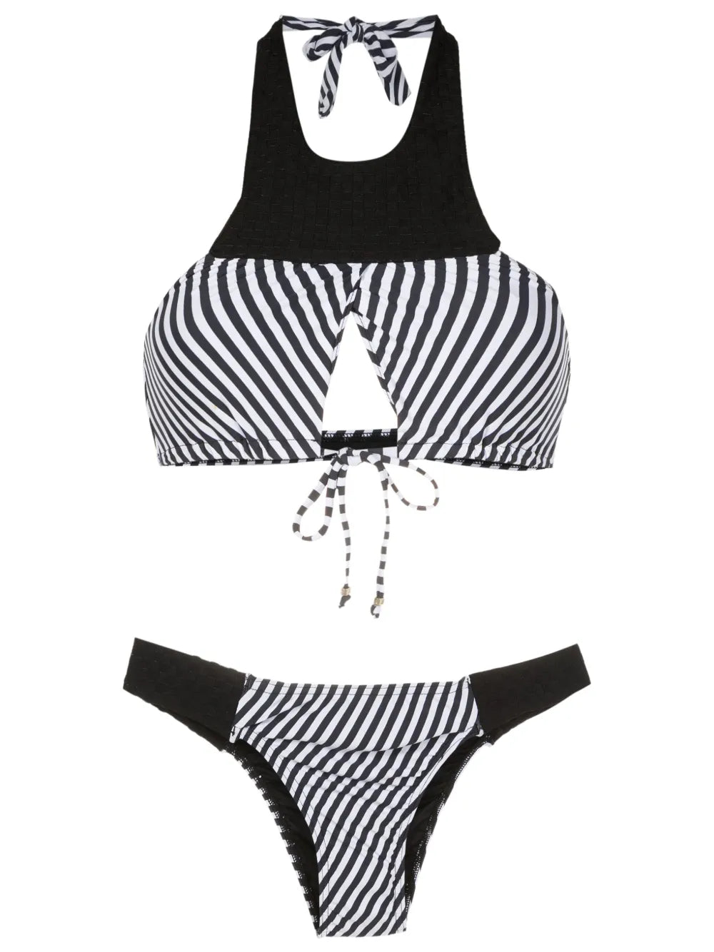 Striped Cut-Out Halterneck Bikini