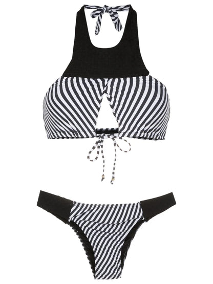 Striped Cut-Out Halterneck Bikini