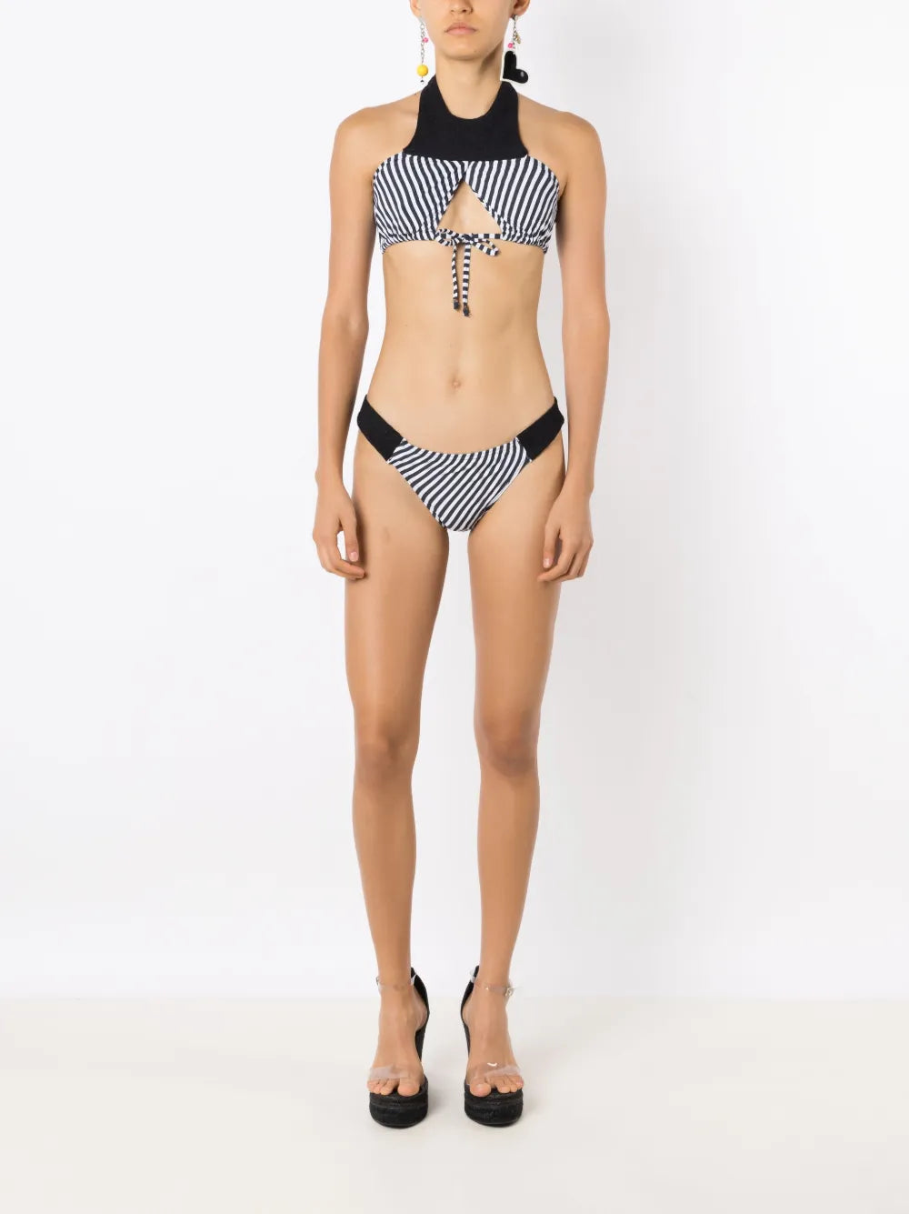 Striped Cut-Out Halterneck Bikini