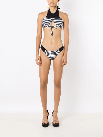 Striped Cut-Out Halterneck Bikini