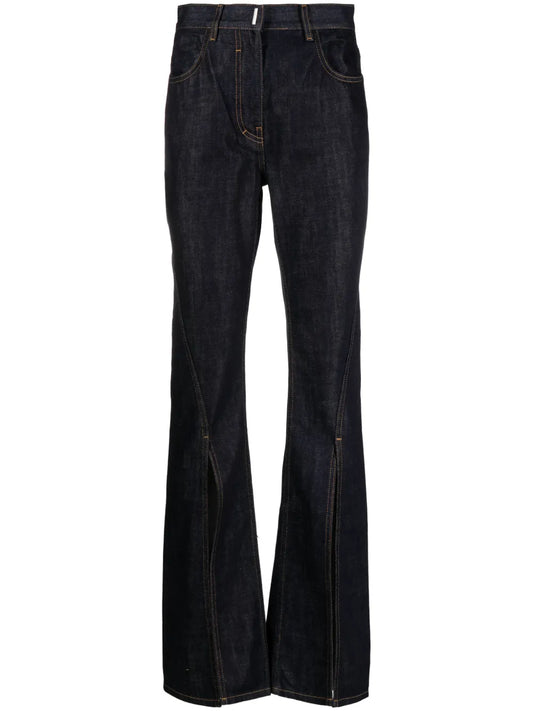 Front-Slit Flared Jeans