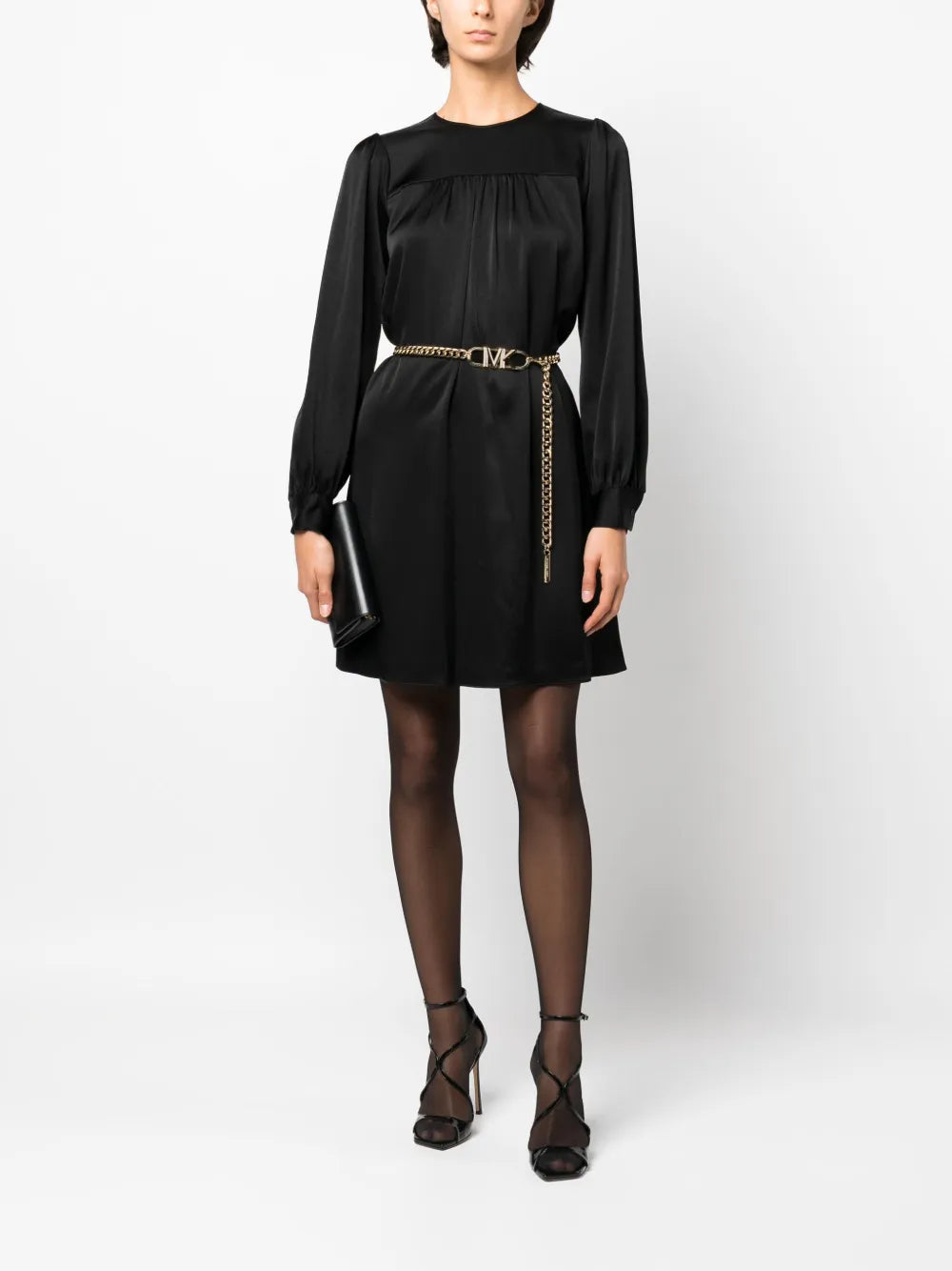 Belted Satin-Finish Minidress