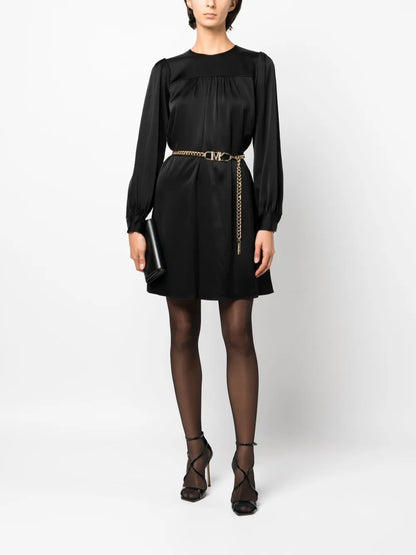 Belted Satin-Finish Minidress