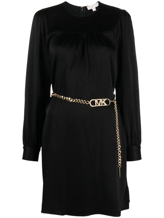 Belted Satin-Finish Minidress