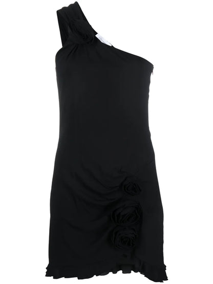 Floral-Appliqué Asymmetric Minidress