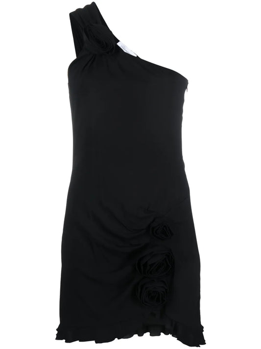 Floral-Appliqué Asymmetric Minidress