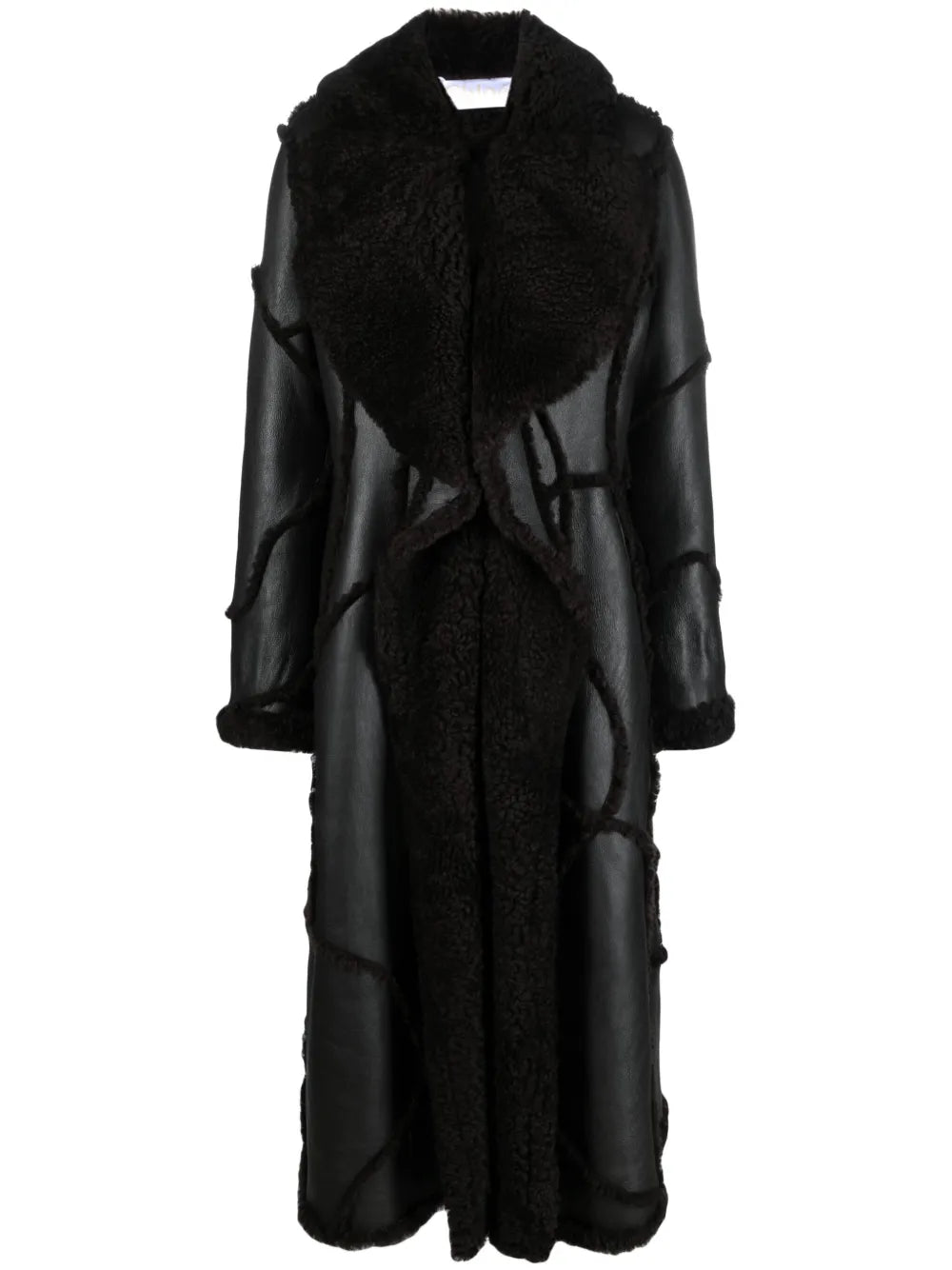 Shearling-Trim Leather Coat