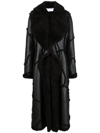 Shearling-Trim Leather Coat