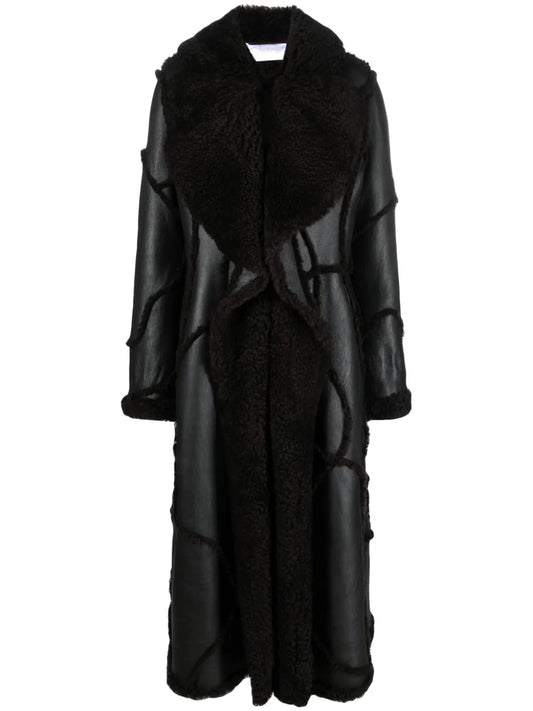 Shearling-Trim Leather Coat