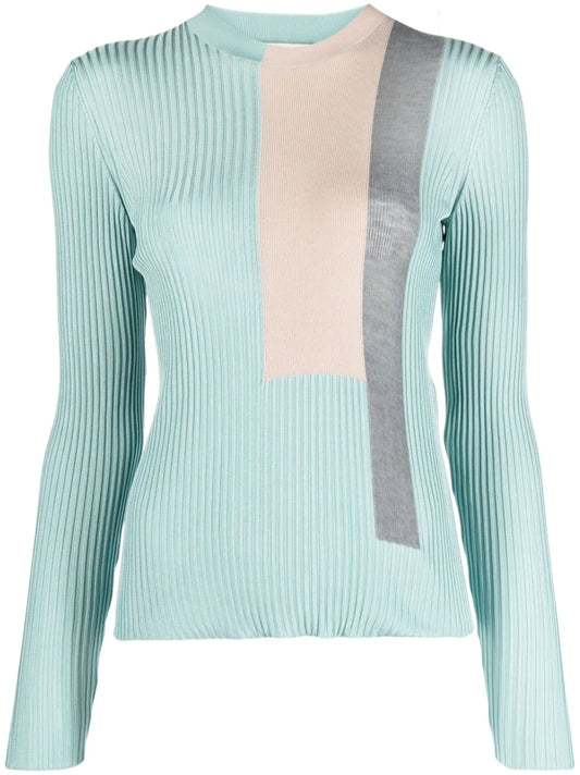 Colour-Block Ribbed-Knit Silk-Blend Top