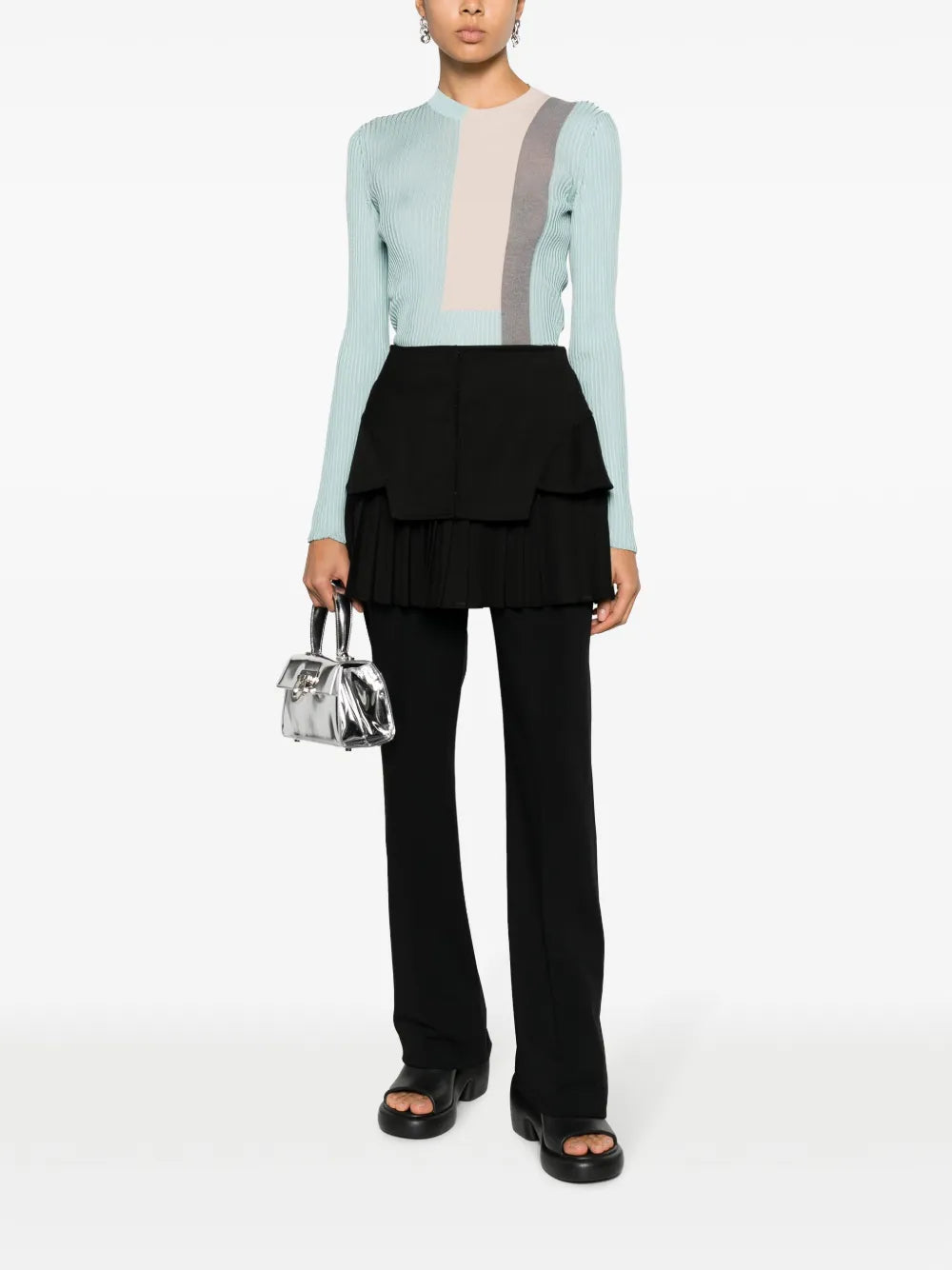 Colour-Block Ribbed-Knit Silk-Blend Top