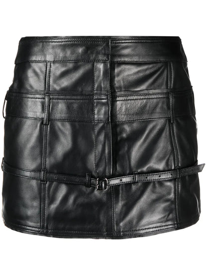 Belted Leather Mini Skirt