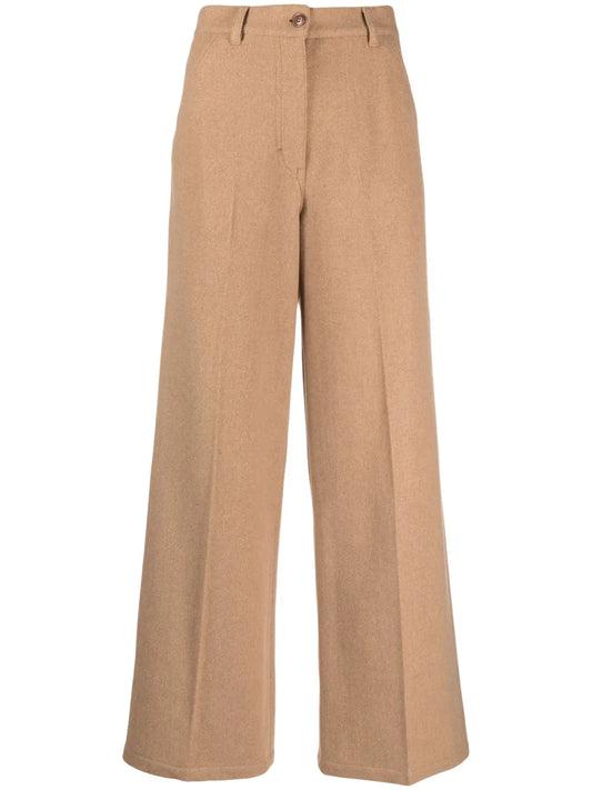 Logo-Tag Felted Wide-Leg Trousers