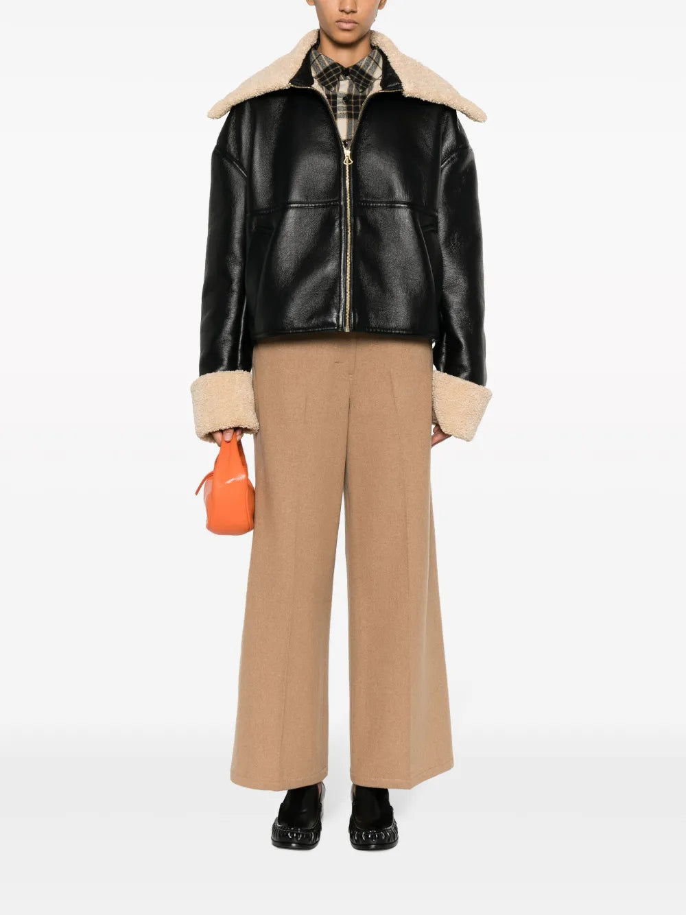 Logo-Tag Felted Wide-Leg Trousers