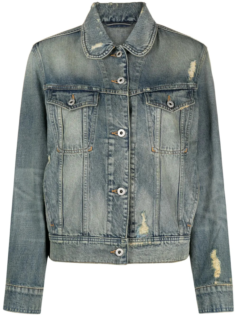 Peter Pan-Collar Ripped Denim Jacket