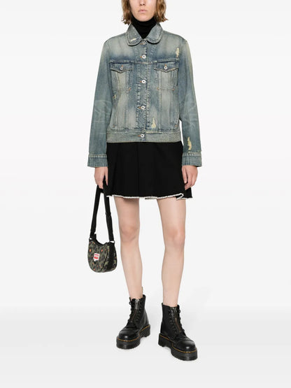 Peter Pan-Collar Ripped Denim Jacket