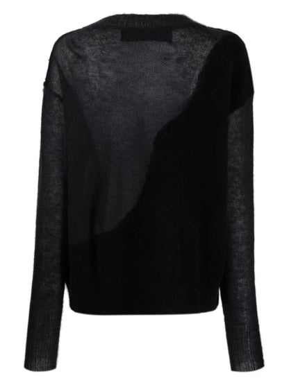 Crew-Neck Panelled Fine-Ribbed Jumper
