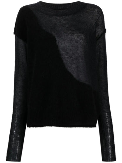 Crew-Neck Panelled Fine-Ribbed Jumper