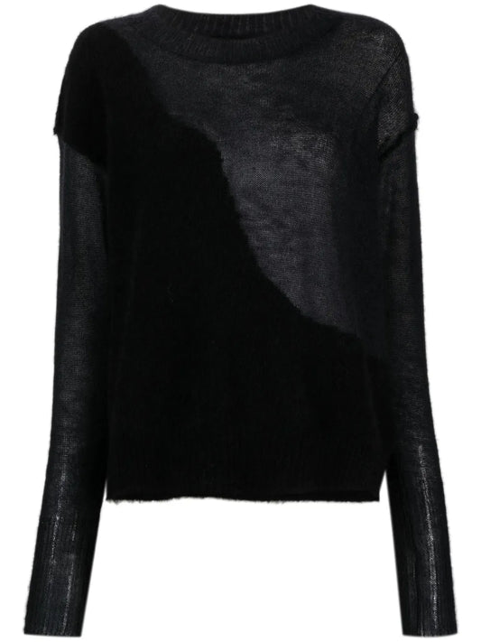 Crew-Neck Panelled Fine-Ribbed Jumper