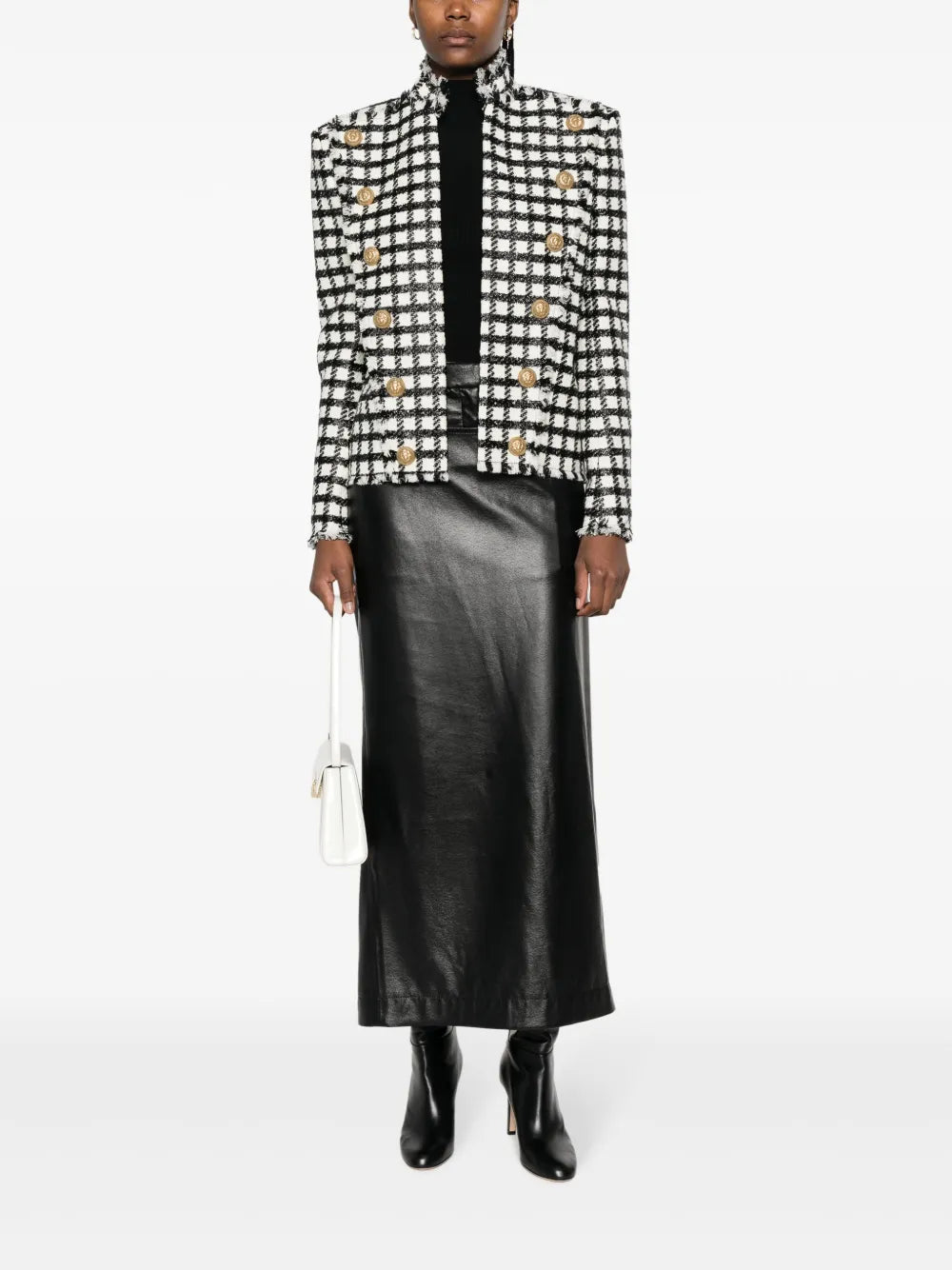 Button-Embellished Checked Jacket