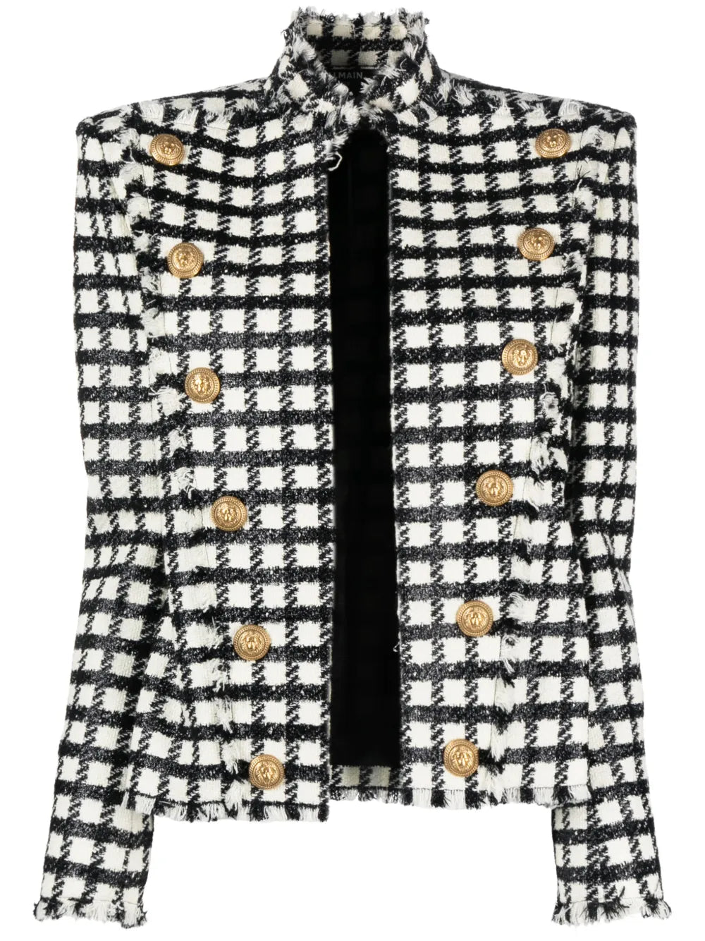 Button-Embellished Checked Jacket