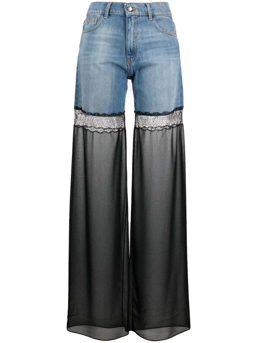 Tulle-Panel Straight-Leg Jeans