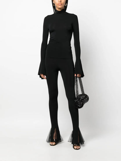 Tulle-Detail Flared Trousers