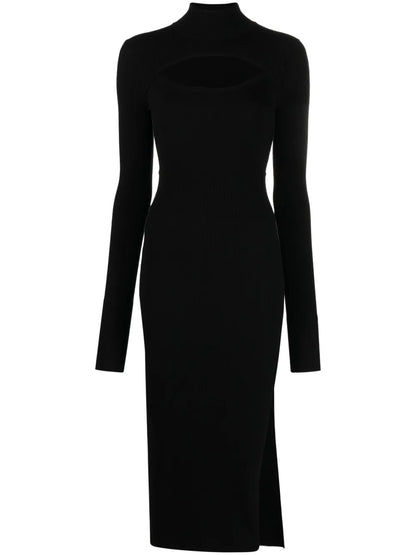 Cut-Out Ribbed Midi Dress