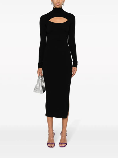 Cut-Out Ribbed Midi Dress