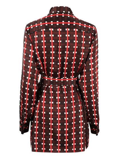 Check-Print Tie-Waist Blouse