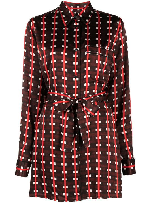 Check-Print Tie-Waist Blouse