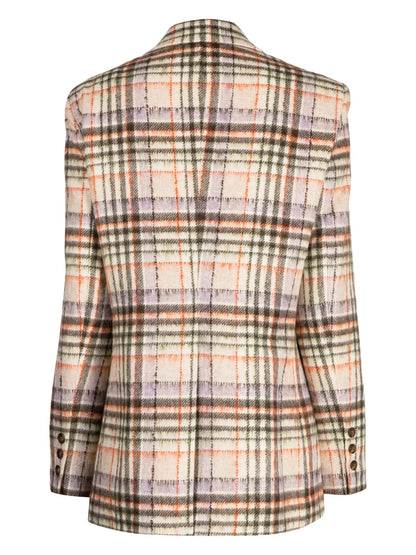 Check-Pattern Notched-Lapel Blazer