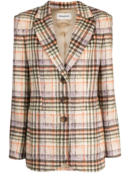 Check-Pattern Notched-Lapel Blazer