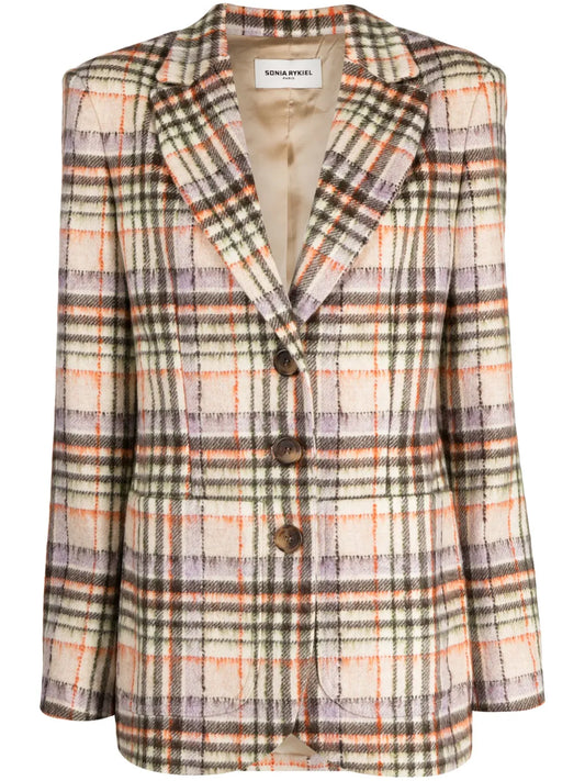 Check-Pattern Notched-Lapel Blazer
